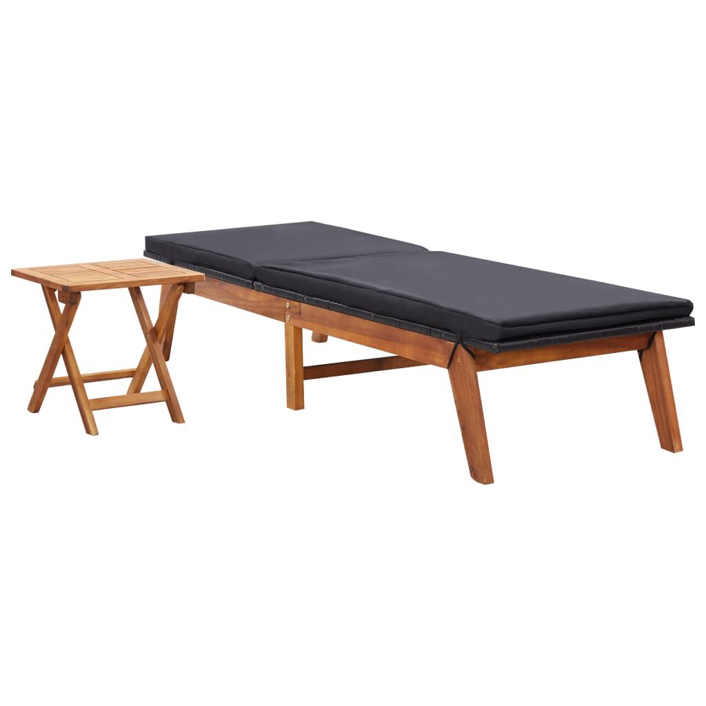 vidaXL Sun Lounger with Table Poly Rattan and Solid Acacia Wood