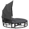 vidaXL Outdoor Lounge Bed with Canopy and Cushions Black Poly Rattan