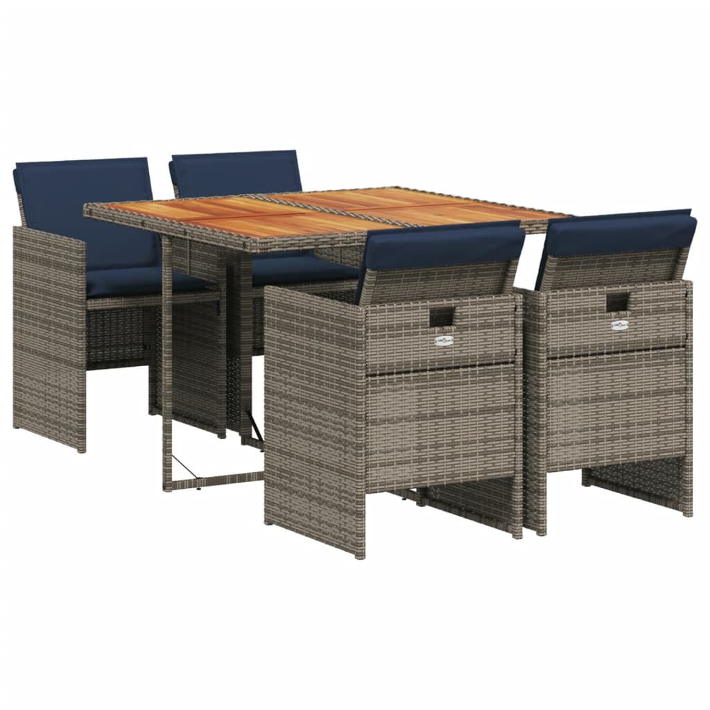 vidaXL 5 Piece Garden Dining Set with Cushions Grey Poly Rattan