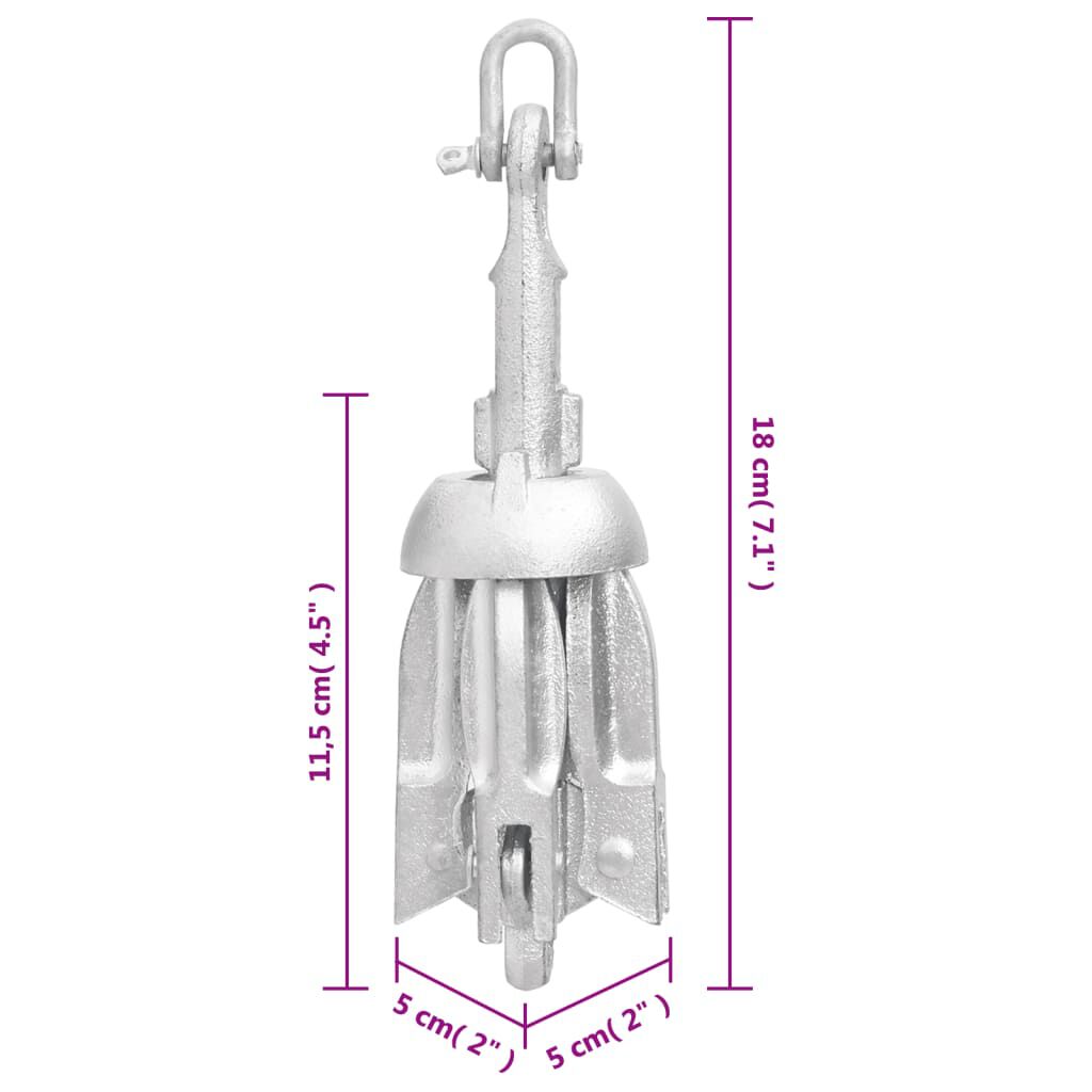 vidaXL Folding Anchor with Rope Silver 0.7 kg Hot Dip Galvanized Cast Iron