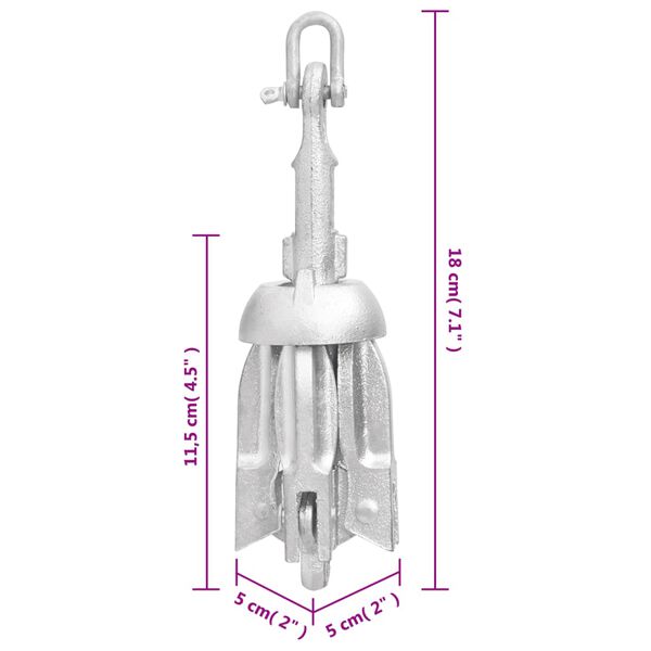 vidaXL Folding Anchor with Rope Silver 0.7 kg Hot Dip Galvanized Cast Iron