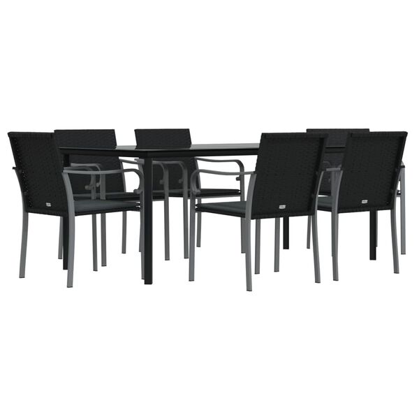 vidaXL 7 Piece Garden Dining Set with Cushions Poly Rattan and Steel