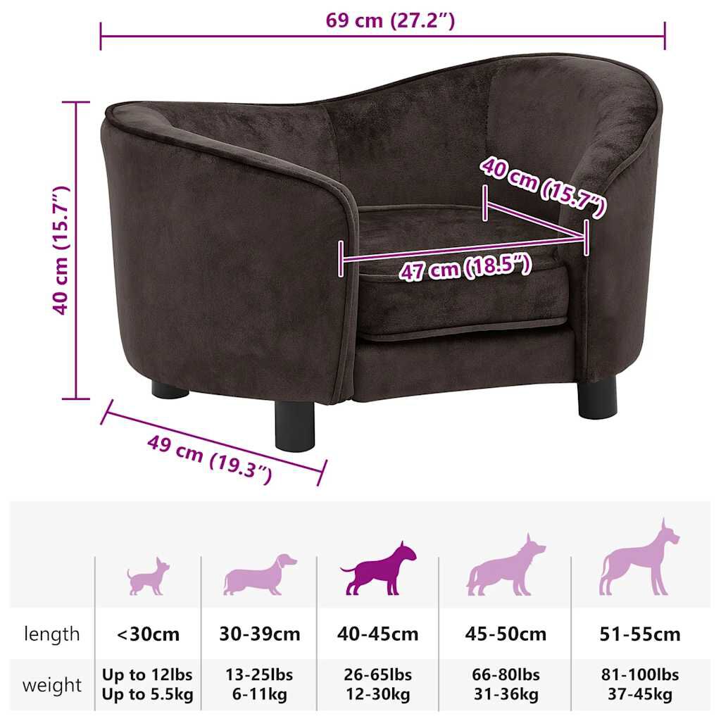 vidaXL Dog Sofa Brown 69x49x40 cm Plush