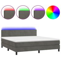 vidaXL Box Spring Bed with Mattress&LED Dark Grey Queen Velvet