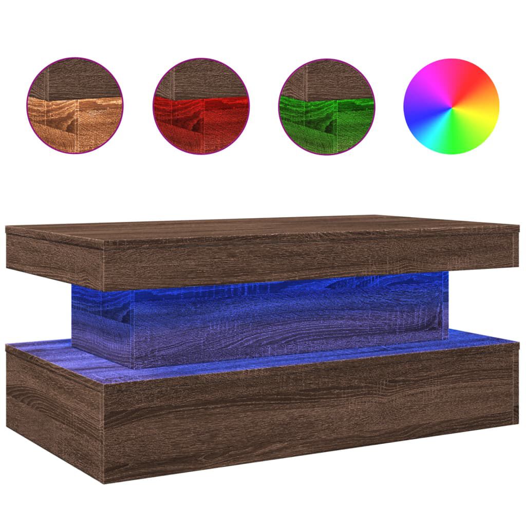 vidaXL Coffee Table with LED Lights Brown Oak 90x50x40 cm