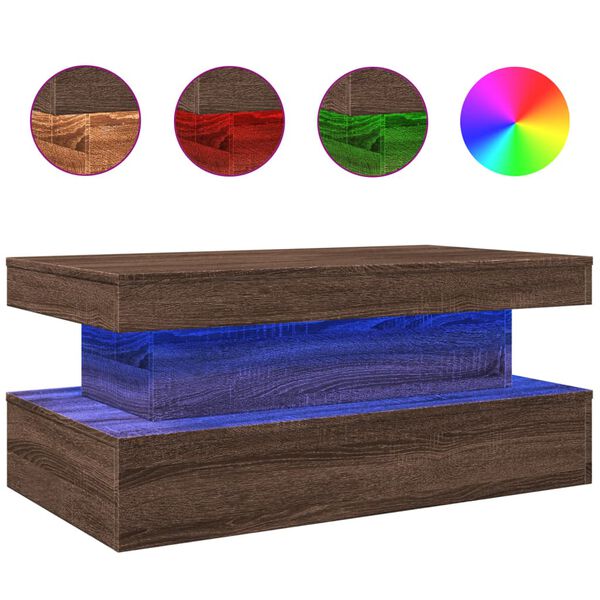 vidaXL Coffee Table with LED Lights Brown Oak 90x50x40 cm