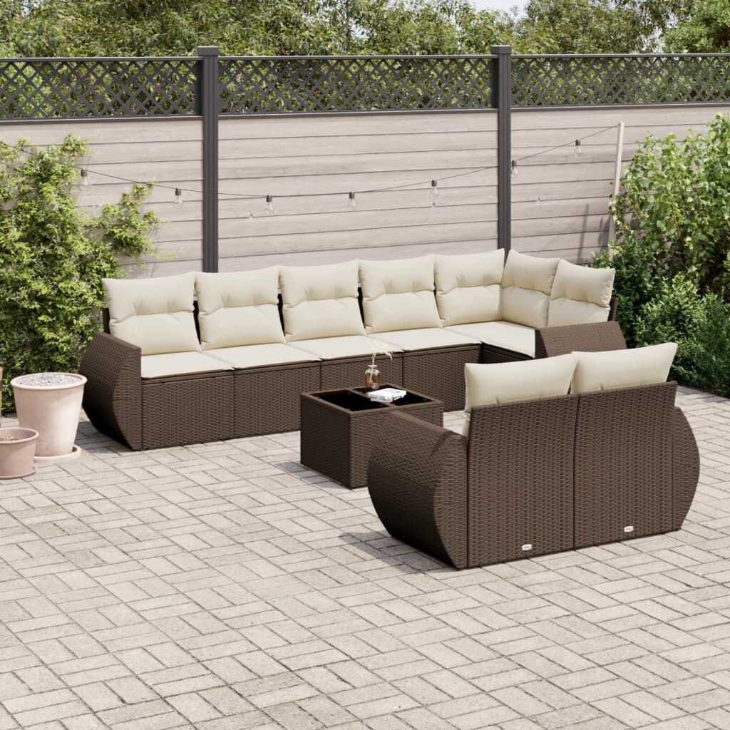 vidaXL 9 Piece Garden Sofa Set with Cushions Brown Poly Rattan