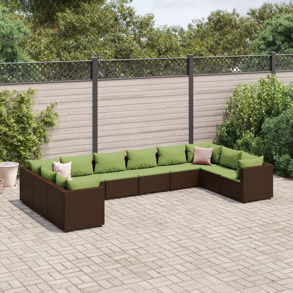 vidaXL 10 Piece Garden Lounge Set with Cushions Brown Poly Rattan