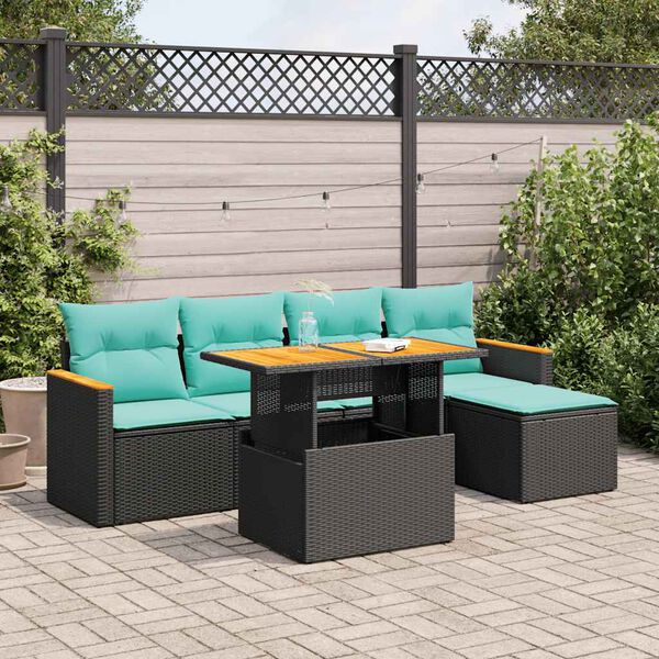 vidaXL 6 Piece Garden Sofa Set with Cushions Black Poly Rattan
