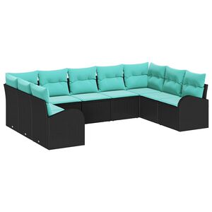 vidaXL Sofa Set with Cushion Black Poly Rattan