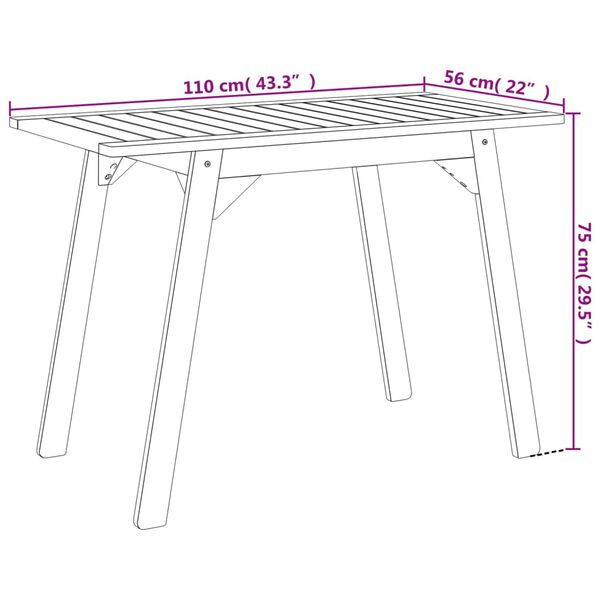 vidaXL Garden Dining Table 110x56x75 cm Solid Wood Acacia