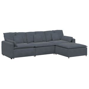 vidaXL Modular Sofa with Footstool and Cushions Dark Grey