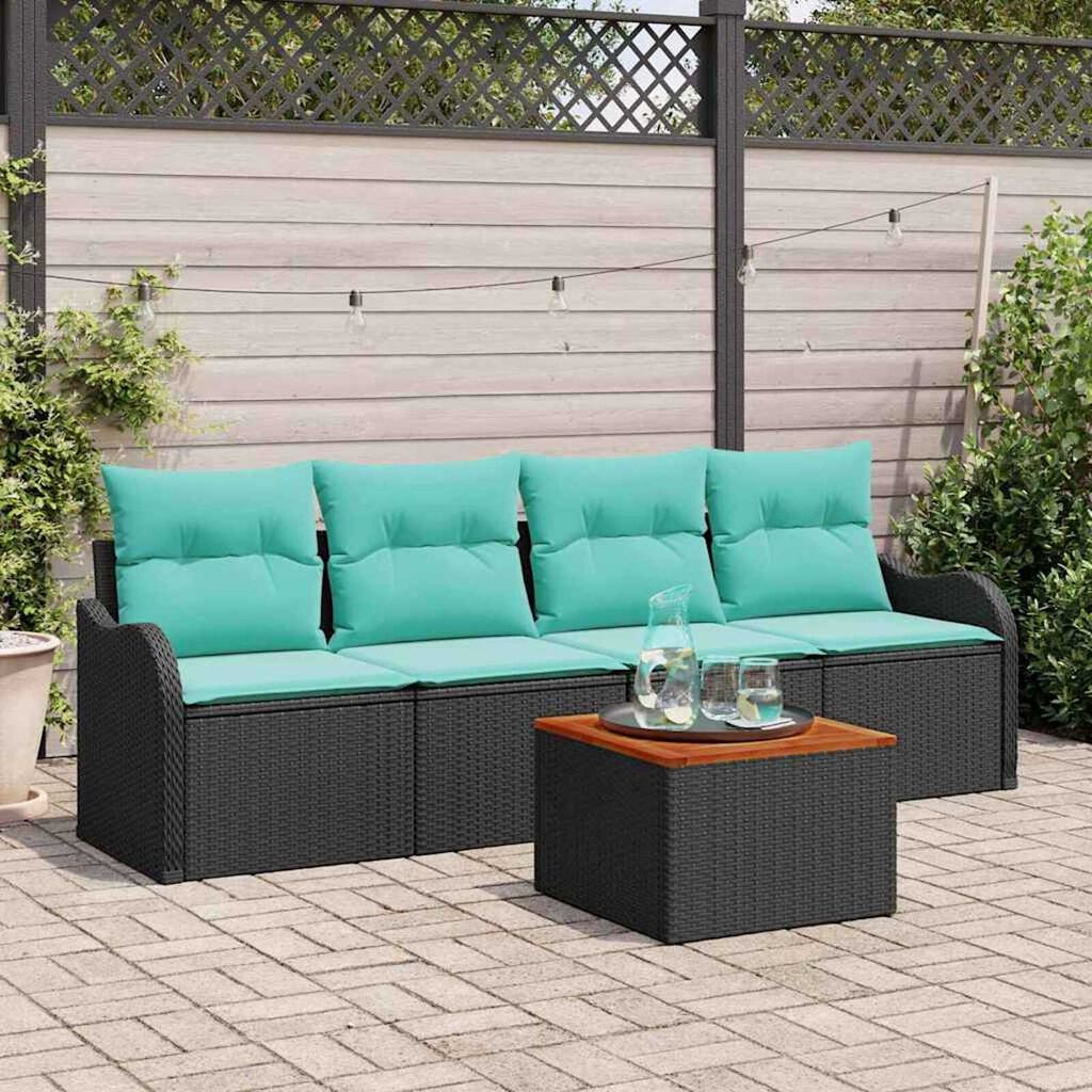 vidaXL Garden Sofa Set 5 pcs Black Poly rattan