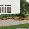 vidaXL 11 Piece Garden Lounge Set with Green Cushions Solid Wood