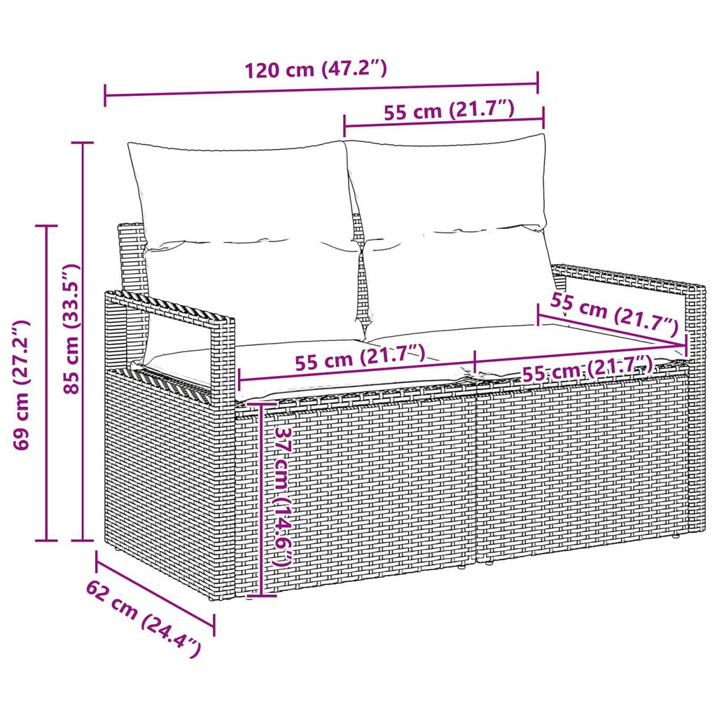 vidaXL 4 Piece Garden Sofa Set with Cushions Black Poly Rattan