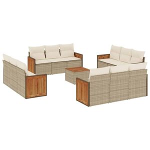 vidaXL 13 Piece Garden Sofa Set with Cushions Beige Poly Rattan