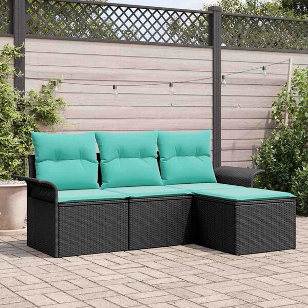 vidaXL Garden Sofa Set with Cushion 4 pcs Black Poly rattan