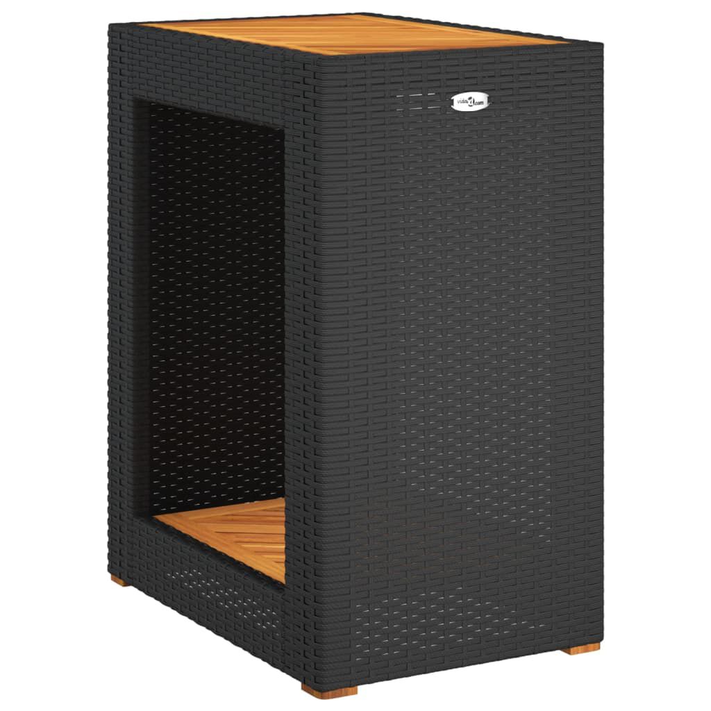 vidaXL Garden Side Table with Wooden Top Black 60x40x75 cm Poly Rattan
