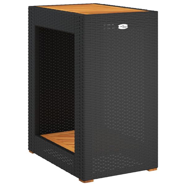 vidaXL Garden Side Table with Wooden Top Black 60x40x75 cm Poly Rattan