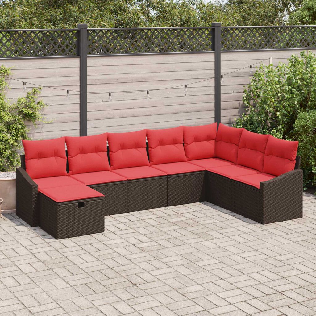 vidaXL 8 Piece Garden Sofa Set with Cushions Brown Poly Rattan