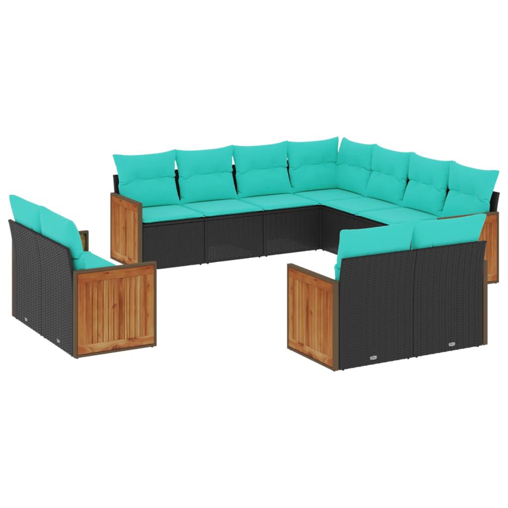 vidaXL 11 Piece Garden Sofa Set with Cushions Black Poly Rattan
