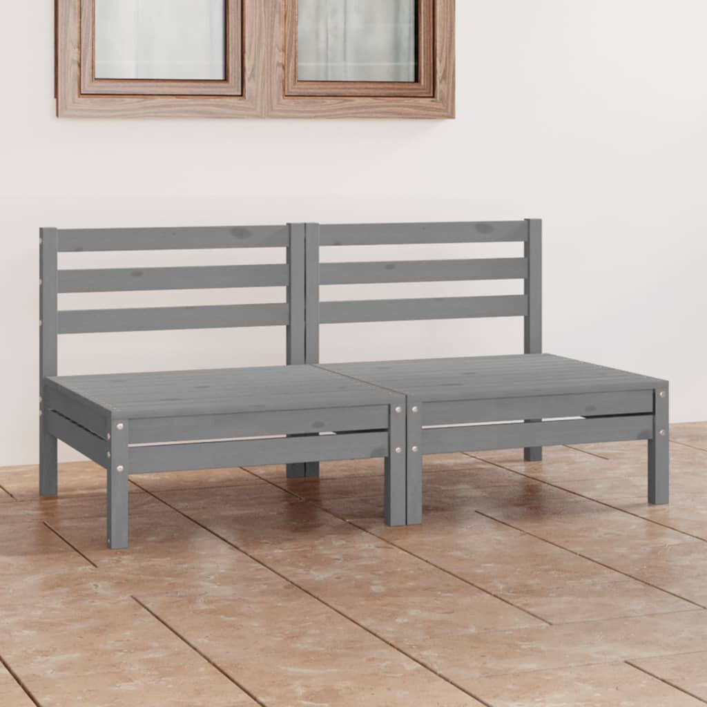 vidaXL Garden 2-Seater Sofa Grey Solid Pinewood