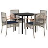 vidaXL 5 Piece Garden Dining Set with Cushions Grey Poly Rattan