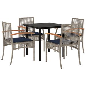 vidaXL 5 Piece Garden Dining Set with Cushions Grey Poly Rattan