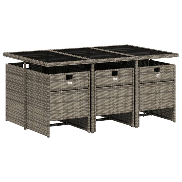 vidaXL 7 Piece Garden Dining Set with Cushions Grey Poly Rattan