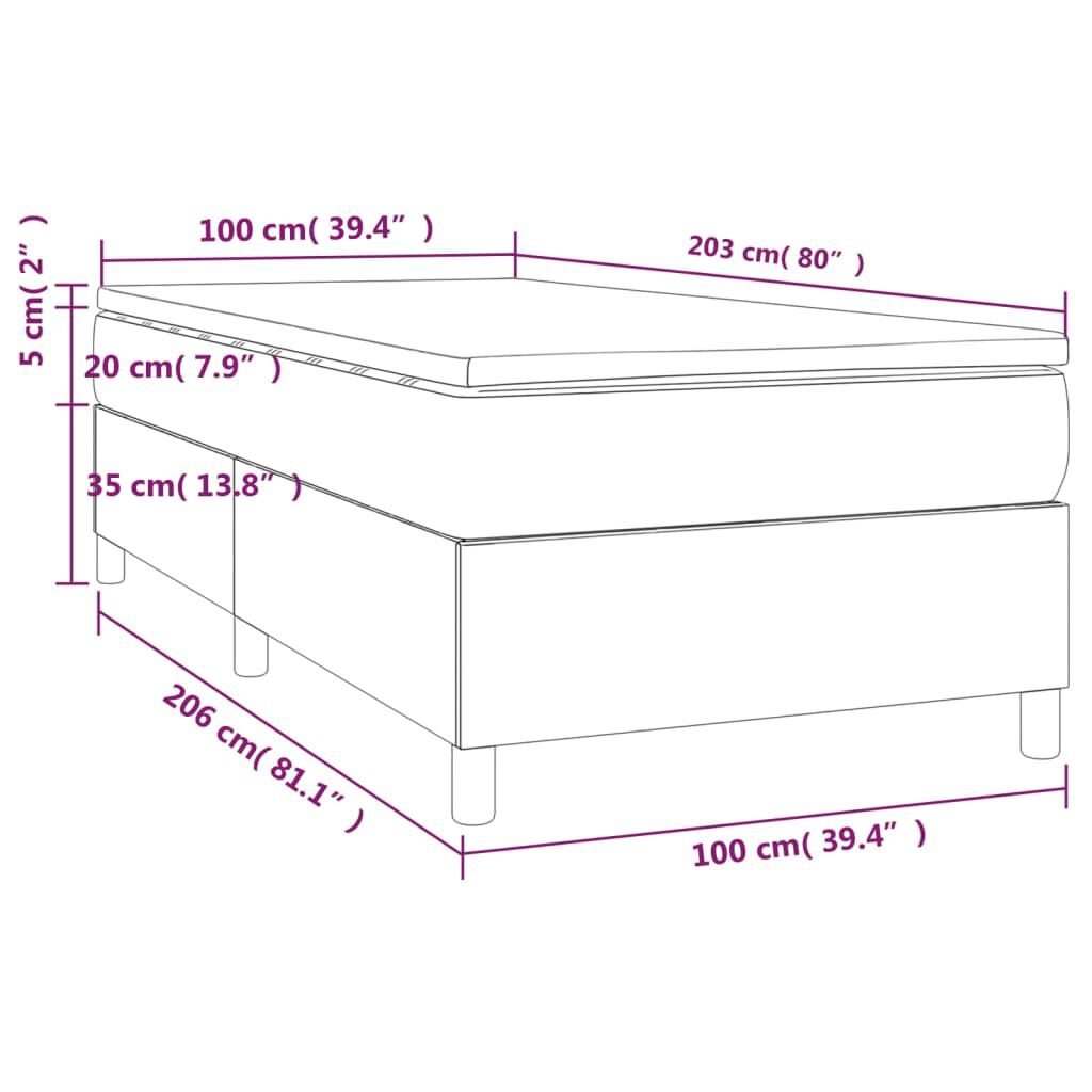 vidaXL Box Spring Bed with Mattress Light Grey 100x203 cm Fabric