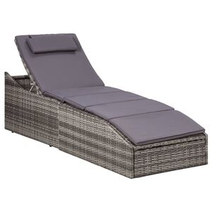 vidaXL Sunbed with Cushion Poly Rattan Grey