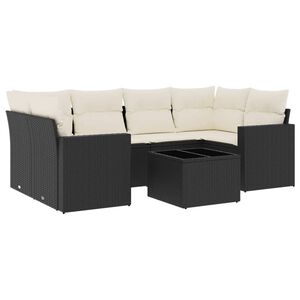 vidaXL 7 Piece Garden Sofa Set with Cushions Black Poly Rattan