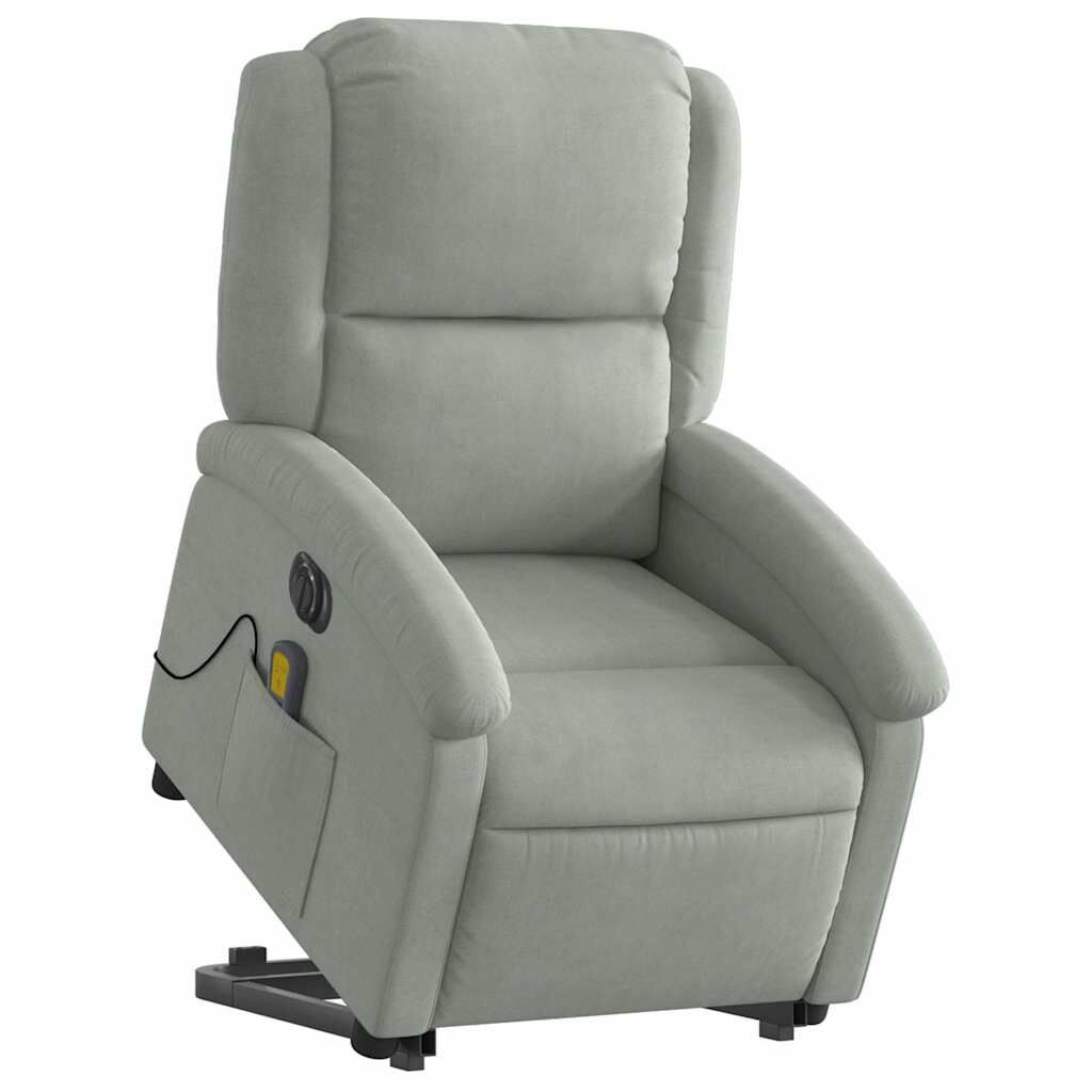 vidaXL Electric Stand up Massage Recliner Chair Light Grey Velvet