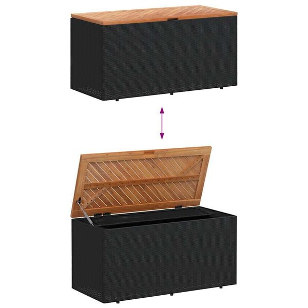 vidaXL Garden Storage Box Black 110x50x54 cm Poly Rattan Acacia Wood