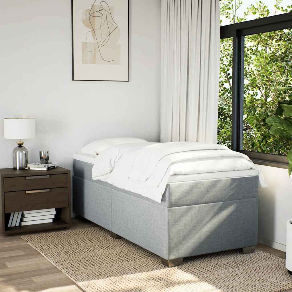 vidaXL Box Spring Bed with Mattress Light Grey Twin XL Fabric