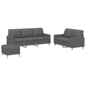 vidaXL 3 Piece Sofa Set with Cushions Dark Grey Fabric