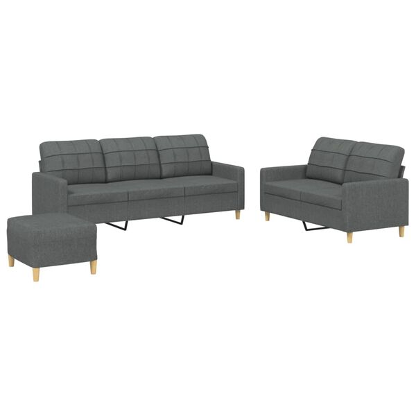 vidaXL 3 Piece Sofa Set with Cushions Dark Grey Fabric