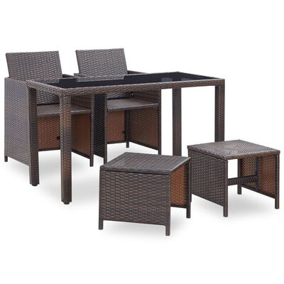 vidaXL 5 Piece Outdoor Dining Set with Cushions Poly Rattan Brown