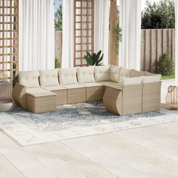 vidaXL 10 Piece Garden Sofa Set with Cushions Beige Poly Rattan