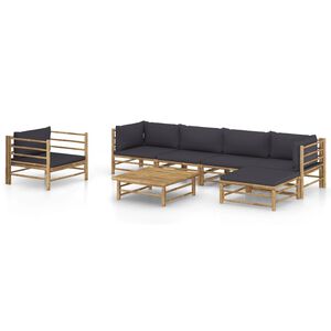 vidaXL 7 Piece Garden Lounge Set with Dark Grey Cushions Bamboo
