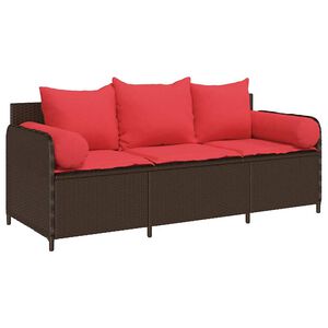 vidaXL Garden Sofa with Cushions 3-Seater Brown Poly Rattan