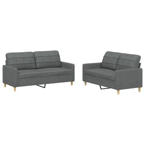 vidaXL 2 Piece Sofa Set with Cushions Dark Grey Fabric