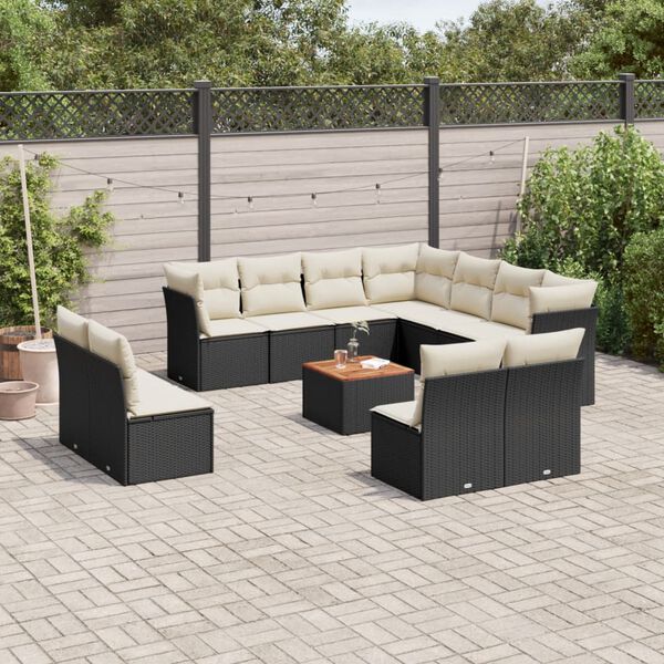 vidaXL 12 Piece Garden Sofa Set with Cushions Black Poly Rattan