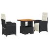 vidaXL 3 Piece Garden Dining Set with Cushions Black Poly Rattan