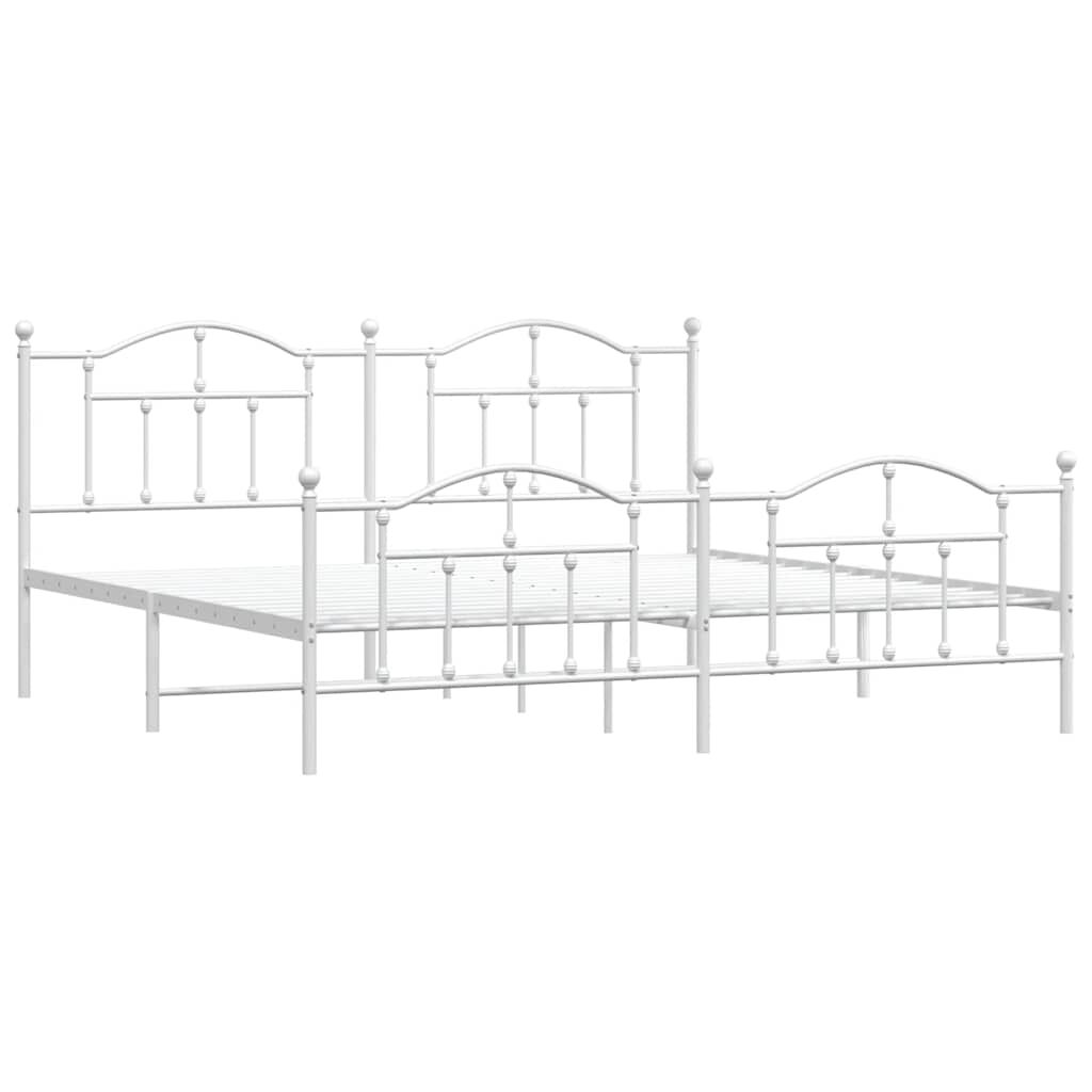 vidaXL Metal Bed Frame without Mattress with Footboard White 193x203cm
