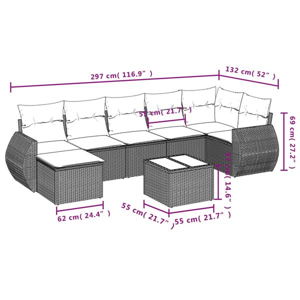 vidaXL 8 Piece Garden Sofa Set with Cushions Black Poly Rattan