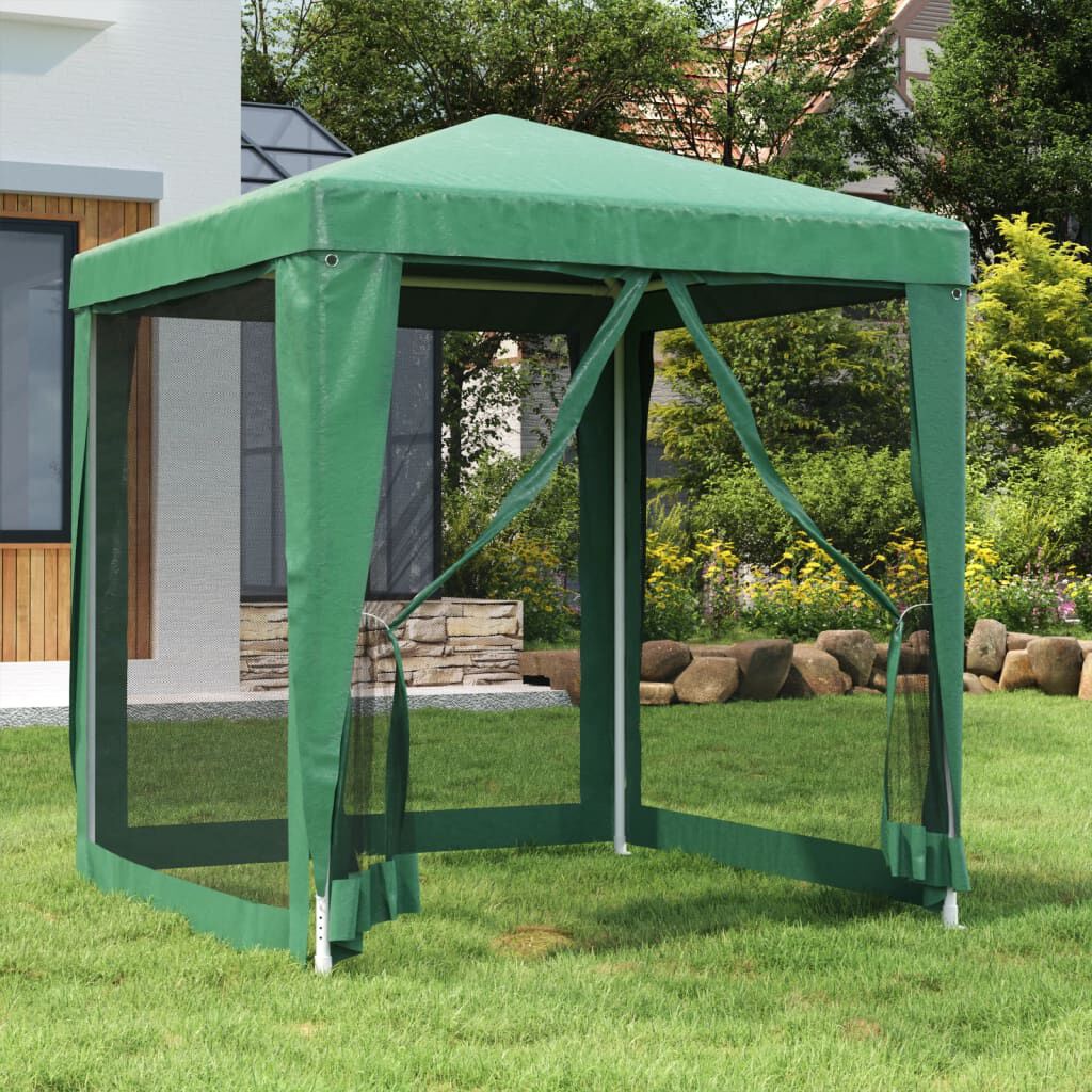 vidaXL Party Tent with 4 Mesh Sidewalls Green 2x2 m HDPE