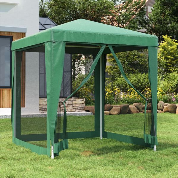 vidaXL Party Tent with 4 Mesh Sidewalls Green 2x2 m HDPE