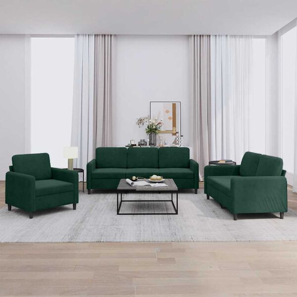vidaXL 3 Piece Sofa Set Dark Green Velvet