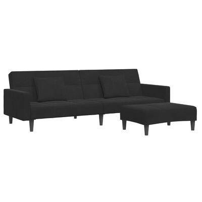 vidaXL 2-Seater Sofa Bed with Footstool Black Velvet